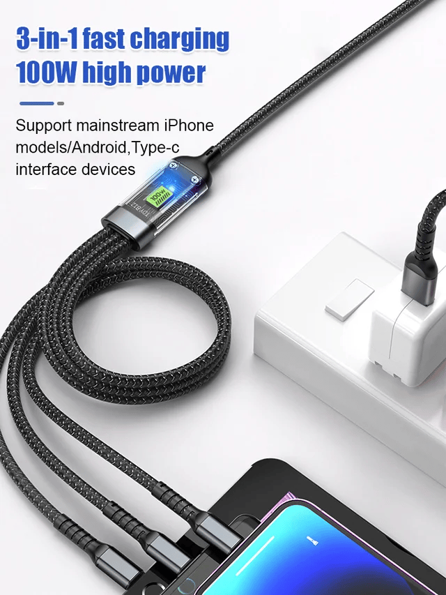 ⚡Limited time sale 50% discount!! ✨Transparent luminous 100w Super fast charging three-in-one data cable