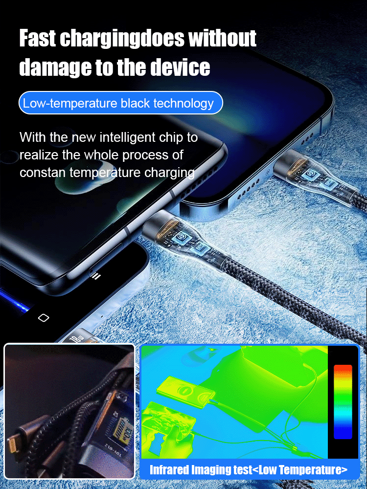 ⚡Limited time sale 50% discount!! ✨Transparent luminous 100w Super fast charging three-in-one data cable