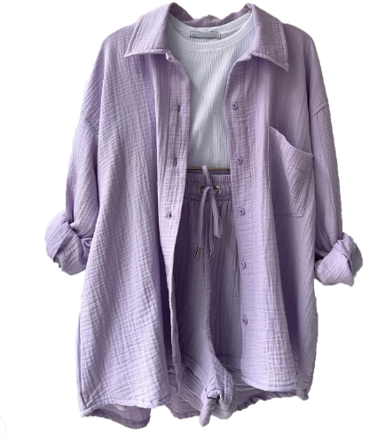 🔥Long Sleeve Solid Color Shirt Shorts Set