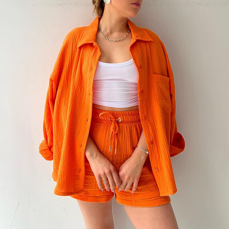 🔥Long Sleeve Solid Color Shirt Shorts Set