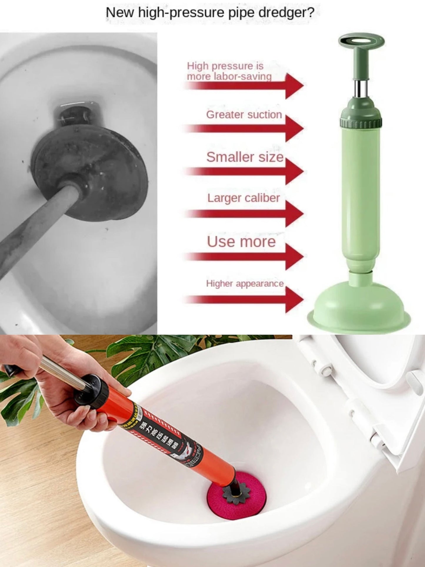 🚽 Heavy-Duty Toilet Plunger – Powerful Suction, Anti-Splash Design, Durable & Easy to Store 🧹