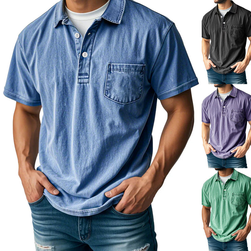 Men's Retro Lapel Button-Down Pocket Front Casual Short Sleeve Shirt