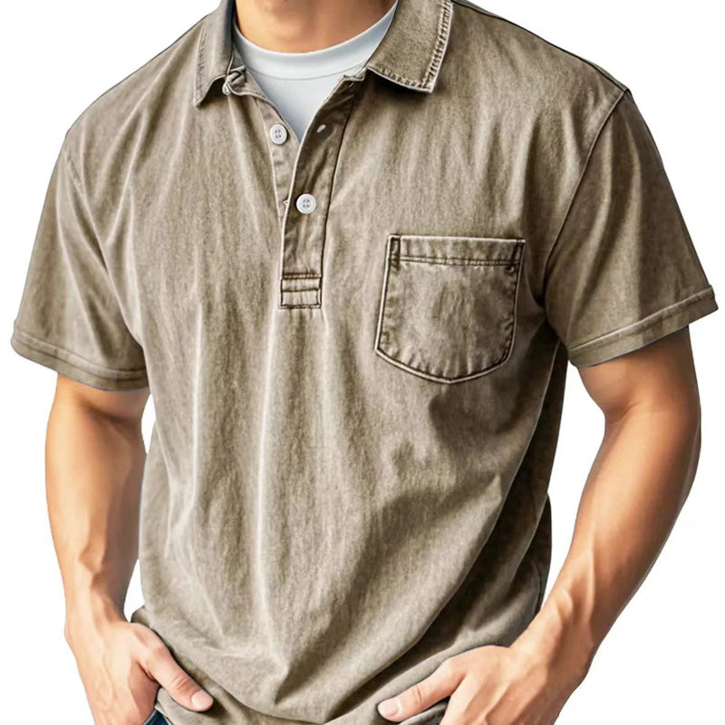 Men's Retro Lapel Button-Down Pocket Front Casual Short Sleeve Shirt