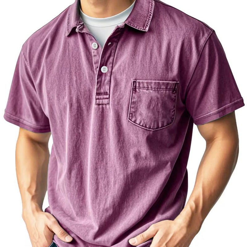 Men's Retro Lapel Button-Down Pocket Front Casual Short Sleeve Shirt