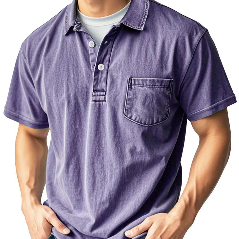 Men's Retro Lapel Button-Down Pocket Front Casual Short Sleeve Shirt