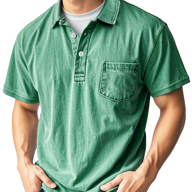 Men's Retro Lapel Button-Down Pocket Front Casual Short Sleeve Shirt