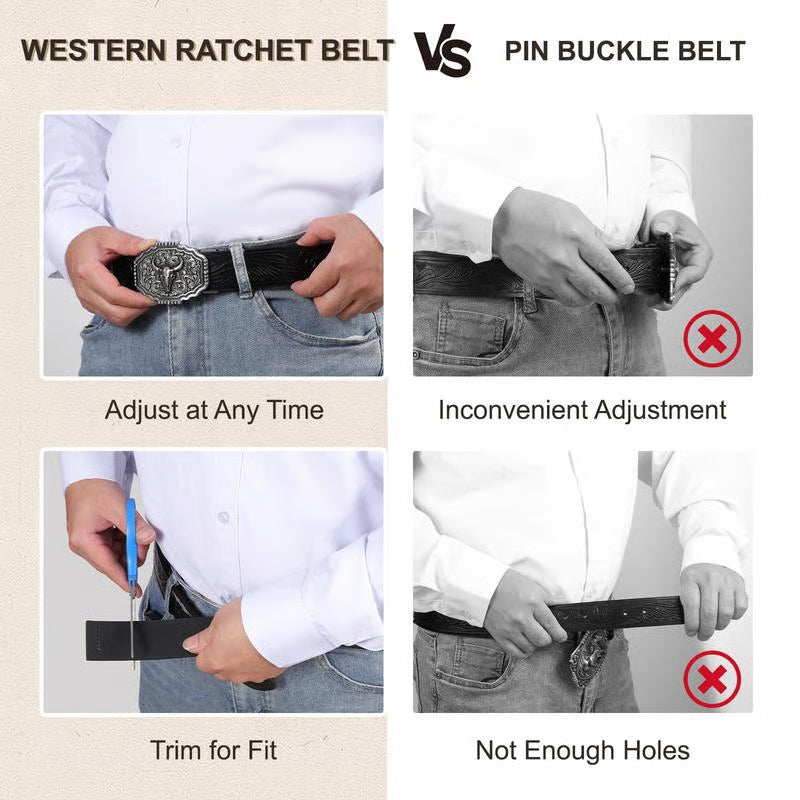 Men's Retro Bull Head Embossed Leather Belt