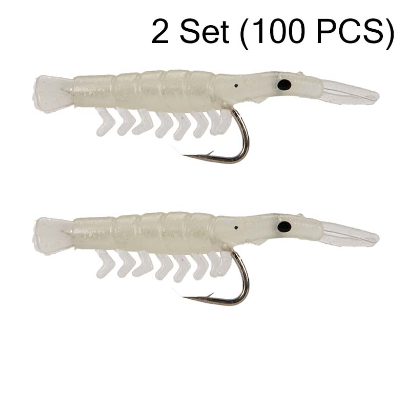 50PCS Lifelike Shrimp Lures Set with Hooks