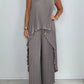 Laney Pleated Short Sleeve Irregular Midi Top and Elastic Waist Wide Leg Pants Set