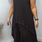 Laney Pleated Short Sleeve Irregular Midi Top and Elastic Waist Wide Leg Pants Set