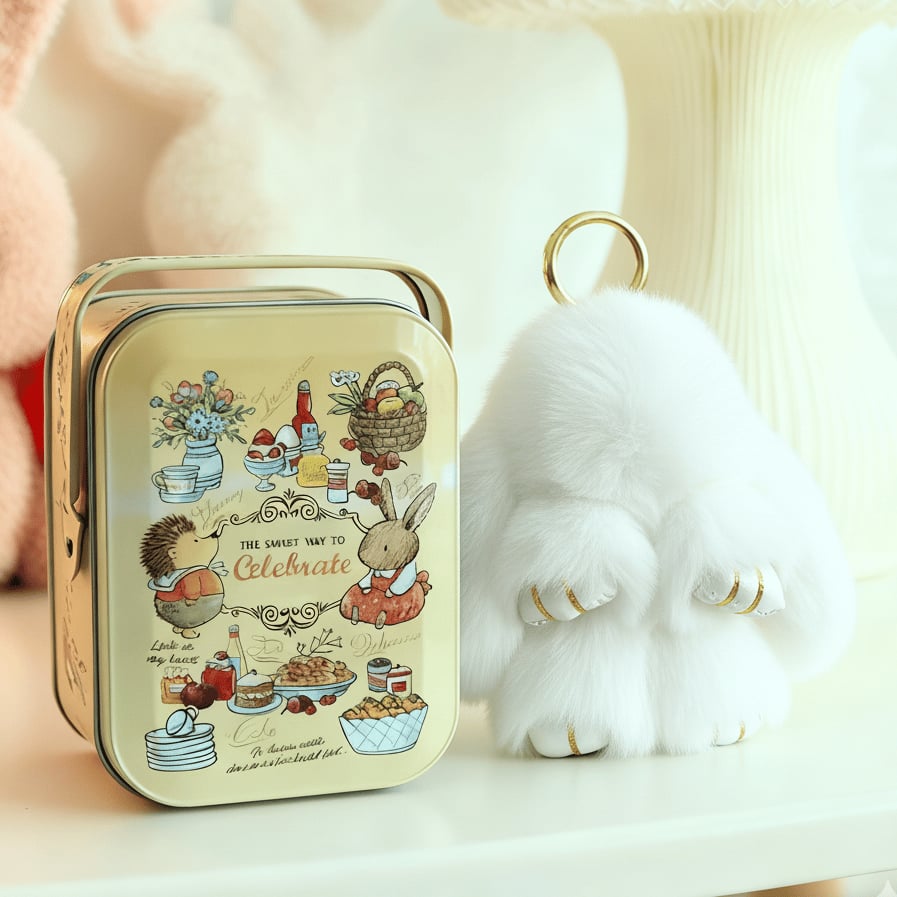 🐰BunnyLulu Handmade Bunny Keychain with Designed Tin Box,Cute Gift, Travel Accessory, Birthday Present for Girls & Women