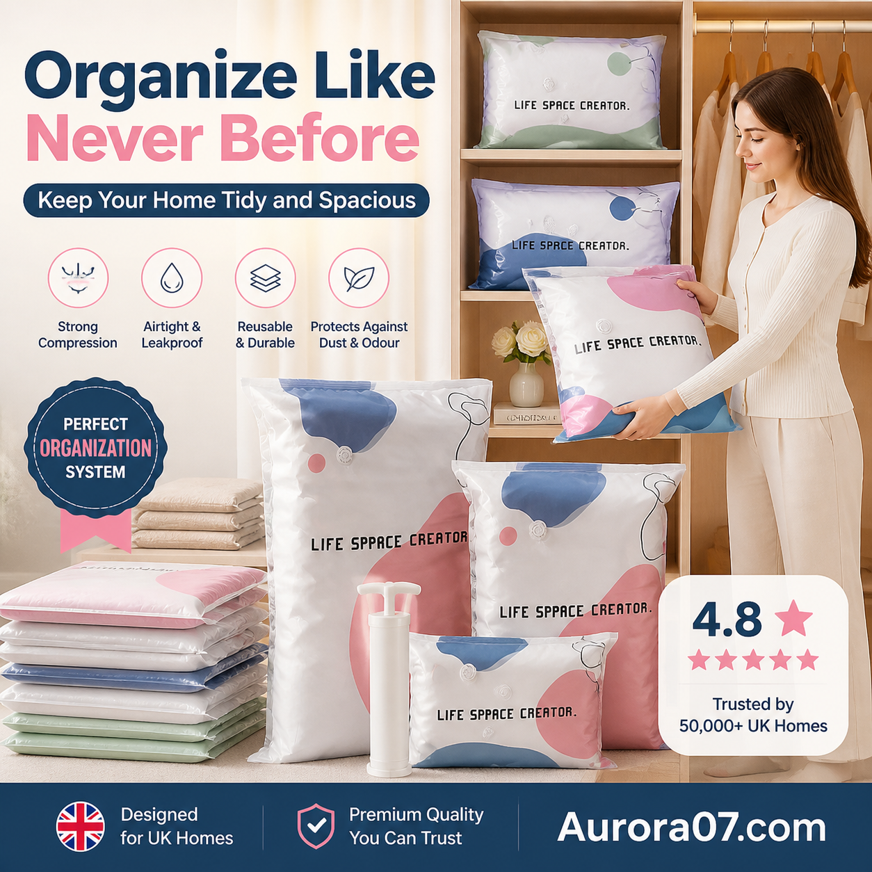 No-Pump Large Vacuum Storage Compression Bags