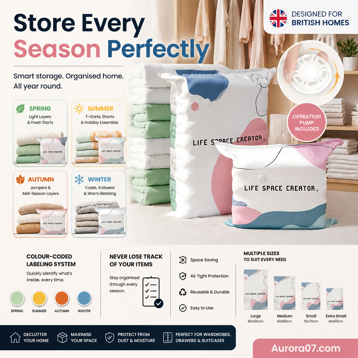 No-Pump Large Vacuum Storage Compression Bags