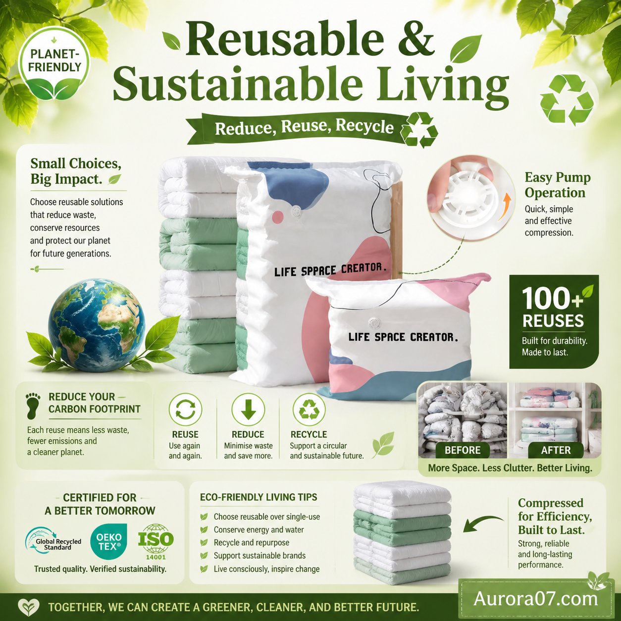 No-Pump Large Vacuum Storage Compression Bags