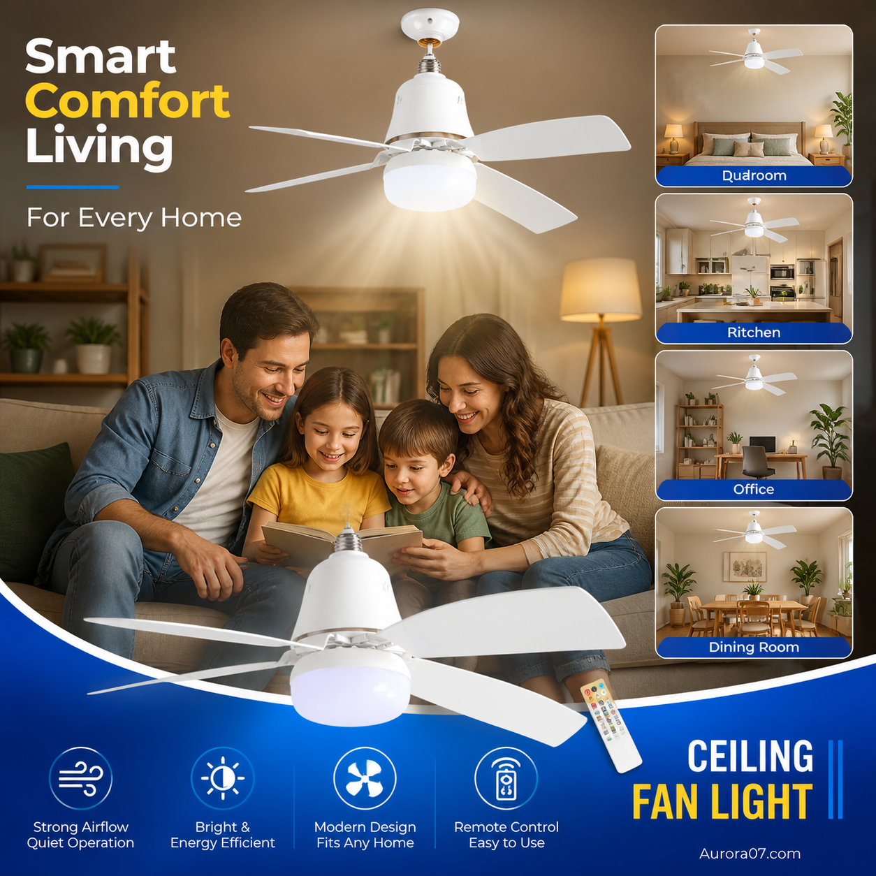 🏆LAST DAY SALE 50% OFF🔥SmartBreez™ 40W LED Ceiling Fan Light – 20.5” Ultra-Quiet with Remote 🎯 | E27 + FREE B22 Adapter 🔌 | For Bedroom 😴, Kitchen 👩‍🍳 & Garage 🛠️ – UK Ready! 🇬🇧