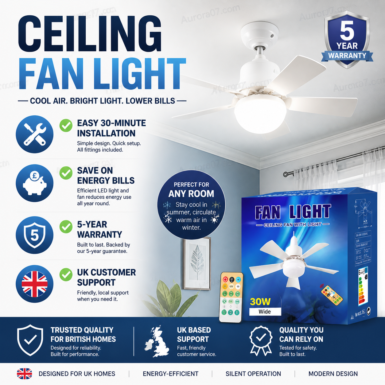 🏆LAST DAY SALE 50% OFF🔥SmartBreez™ 40W LED Ceiling Fan Light – 20.5” Ultra-Quiet with Remote 🎯 | E27 + FREE B22 Adapter 🔌 | For Bedroom 😴, Kitchen 👩‍🍳 & Garage 🛠️ – UK Ready! 🇬🇧