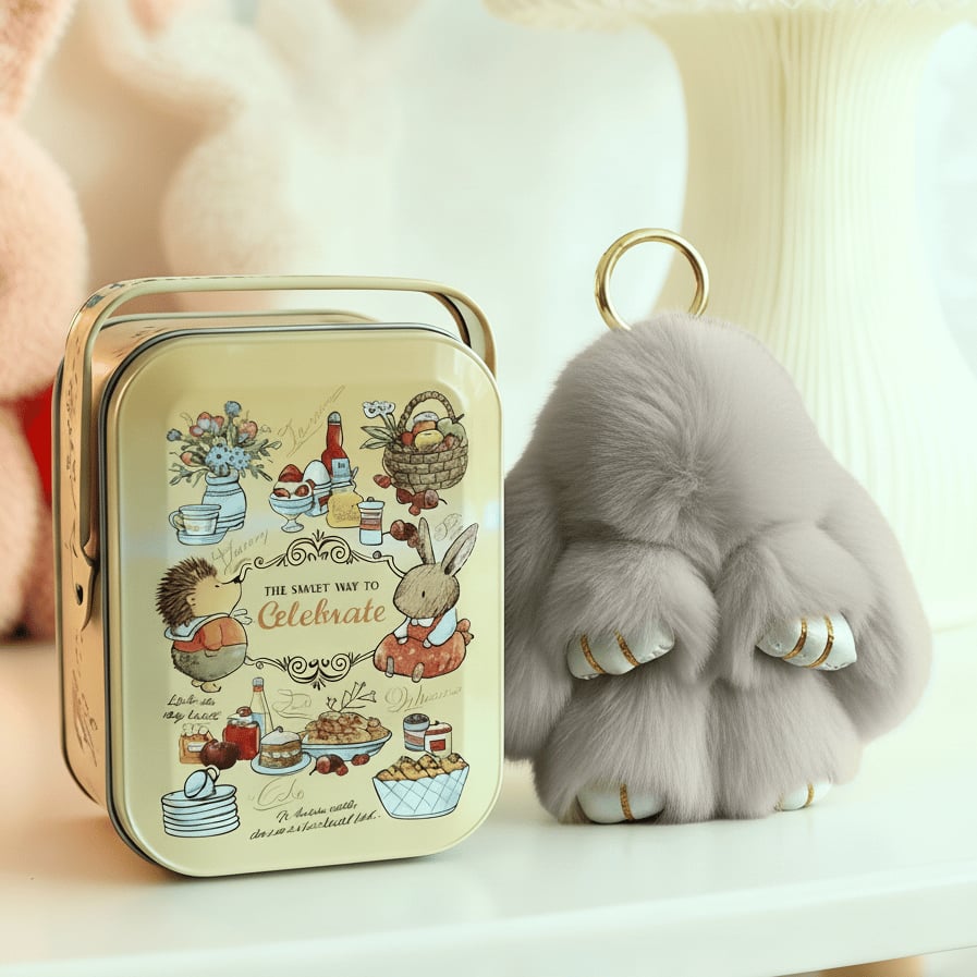 🐰BunnyLulu Handmade Bunny Keychain with Designed Tin Box,Cute Gift, Travel Accessory, Birthday Present for Girls & Women
