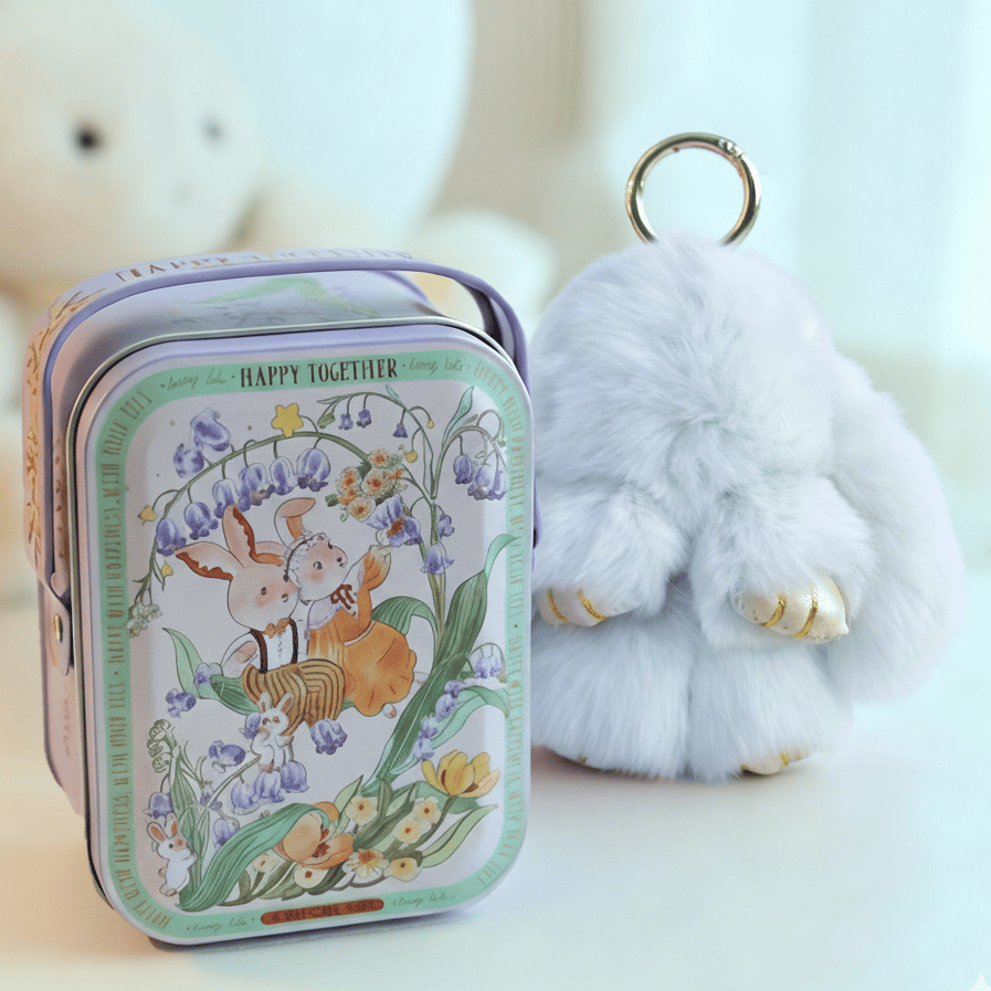 🐰BunnyLulu Handmade Bunny Keychain with Designed Tin Box,Cute Gift, Travel Accessory, Birthday Present for Girls & Women