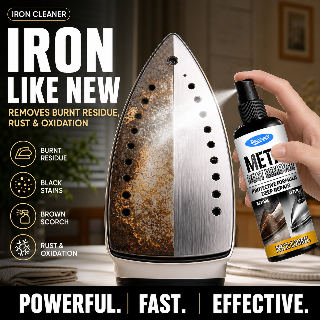 Iron Cleaner✨ Dissolve limescale & stains, restore smooth soleplate for effortless ironing.🔥 Iron Rust Removal & Polishing Spray