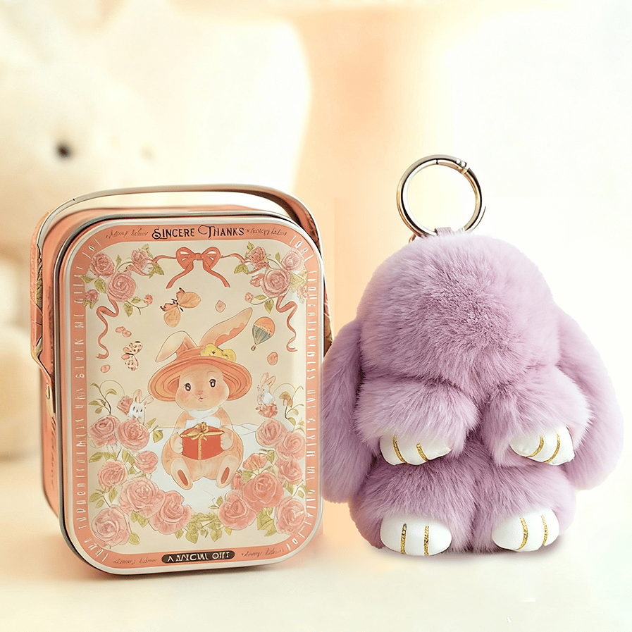 🐰BunnyLulu Handmade Bunny Keychain with Designed Tin Box,Cute Gift, Travel Accessory, Birthday Present for Girls & Women