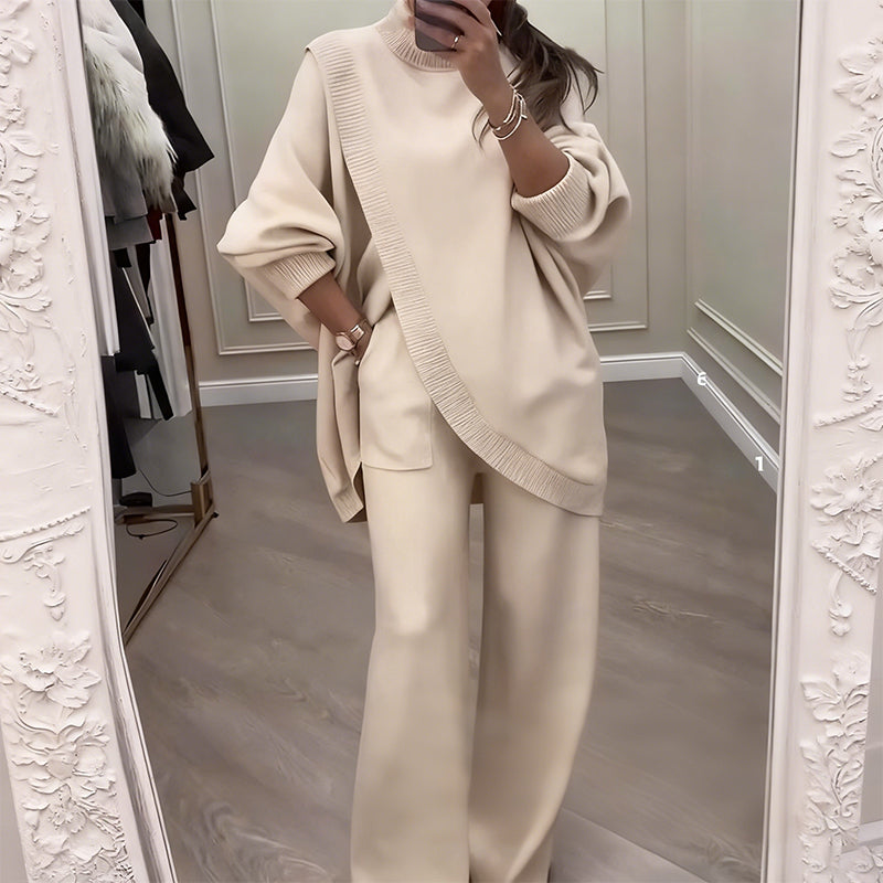 ⏳Time-Limited Special⏰Women's 2-piece set – Asymmetrical sweater + wide-leg pants, relaxed fit and soft fabric, ultra comfortable 👚✨