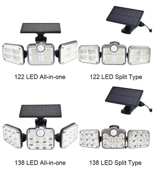 Solar Outdoor Lights 138LED Security Lights,3 Heads Dimmable SpotLights with 3 Modes,IP65 Waterproof
