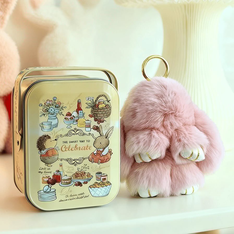 🐰BunnyLulu Handmade Bunny Keychain with Designed Tin Box,Cute Gift, Travel Accessory, Birthday Present for Girls & Women