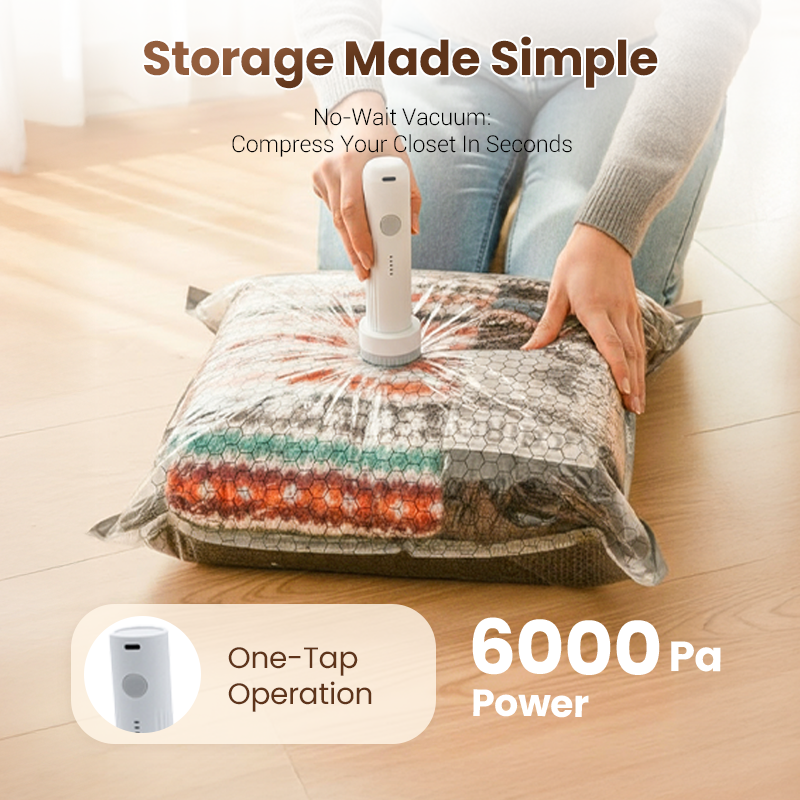 【2026 Upgraded】 Cordless Travel Vacuum Storage Bag Set – 15-Pack Compression Bags for Carry-On Suitcases – 140L/Min Powerful Air Removal – USB Rechargeable Handheld Pump with Built-In Battery – Space Saver for Clothes & Packing， waterproof, reusable
