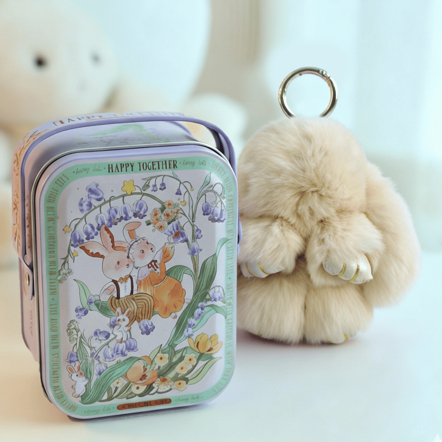 🐰BunnyLulu Handmade Bunny Keychain with Designed Tin Box,Cute Gift, Travel Accessory, Birthday Present for Girls & Women
