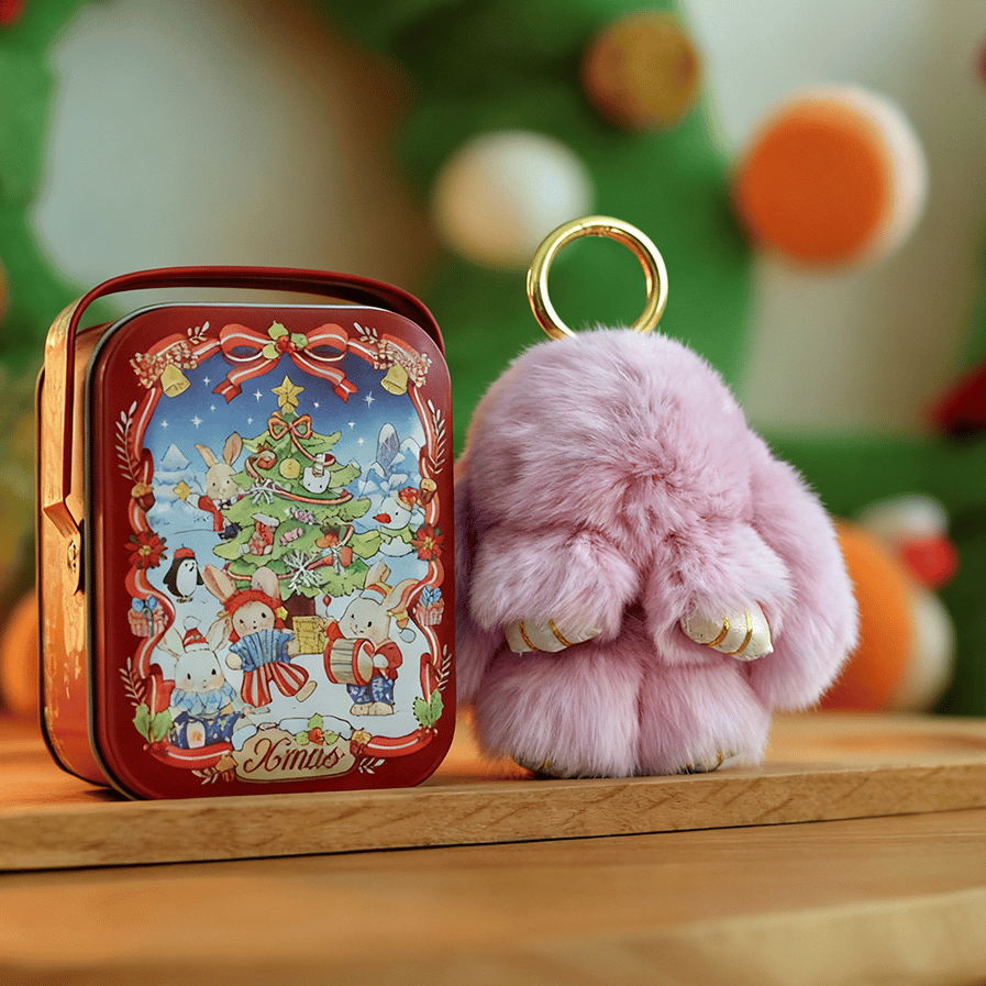 🐰BunnyLulu Handmade Bunny Keychain with Designed Tin Box,Cute Gift, Travel Accessory, Birthday Present for Girls & Women