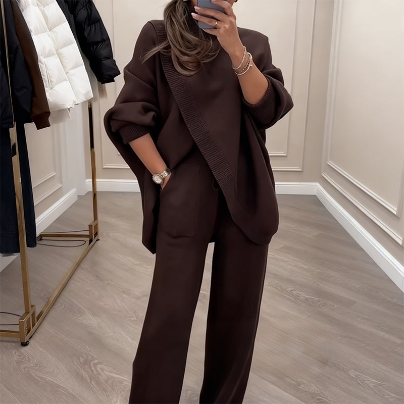 ⏳Time-Limited Special⏰Women's 2-piece set – Asymmetrical sweater + wide-leg pants, relaxed fit and soft fabric, ultra comfortable 👚✨
