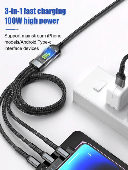 ⚡Limited time sale 50% discount!! ✨Transparent luminous 100w Super fast charging three-in-one data cable