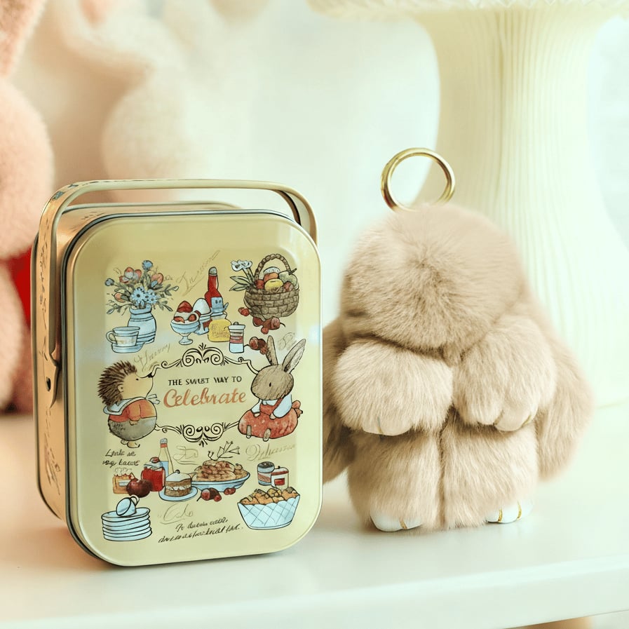 🐰BunnyLulu Handmade Bunny Keychain with Designed Tin Box,Cute Gift, Travel Accessory, Birthday Present for Girls & Women