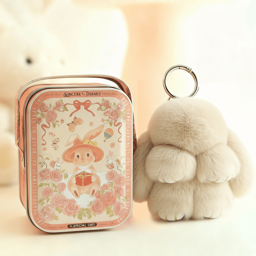 🐰BunnyLulu Handmade Bunny Keychain with Designed Tin Box,Cute Gift, Travel Accessory, Birthday Present for Girls & Women