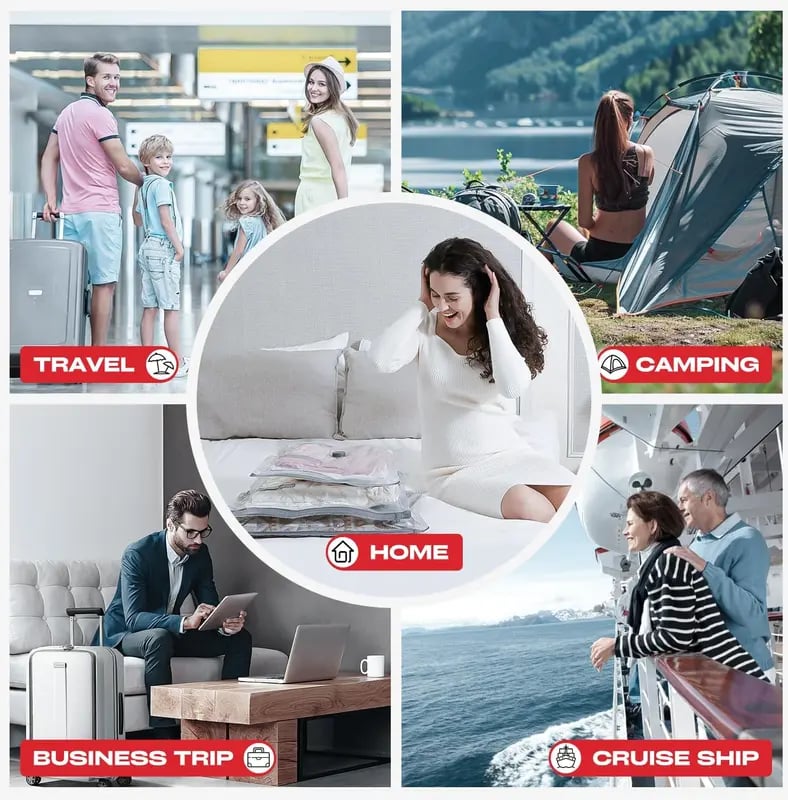 【2026 Upgraded】 Cordless Travel Vacuum Storage Bag Set – 15-Pack Compression Bags for Carry-On Suitcases – 140L/Min Powerful Air Removal – USB Rechargeable Handheld Pump with Built-In Battery – Space Saver for Clothes & Packing， waterproof, reusable