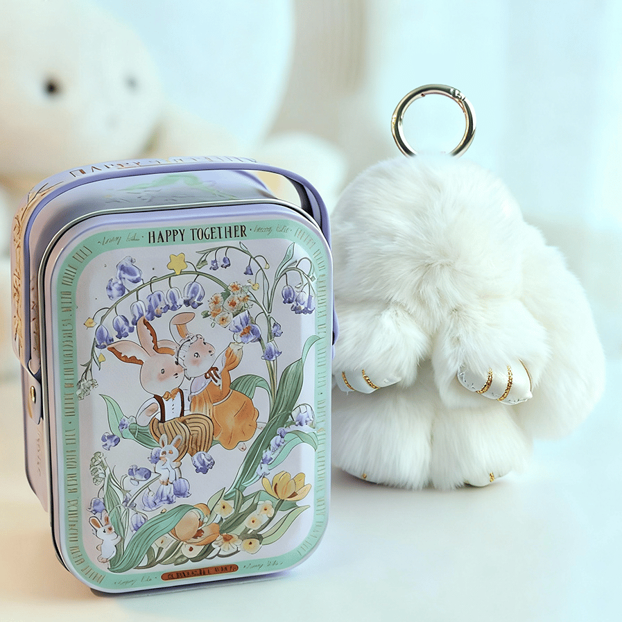 🐰BunnyLulu Handmade Bunny Keychain with Designed Tin Box,Cute Gift, Travel Accessory, Birthday Present for Girls & Women