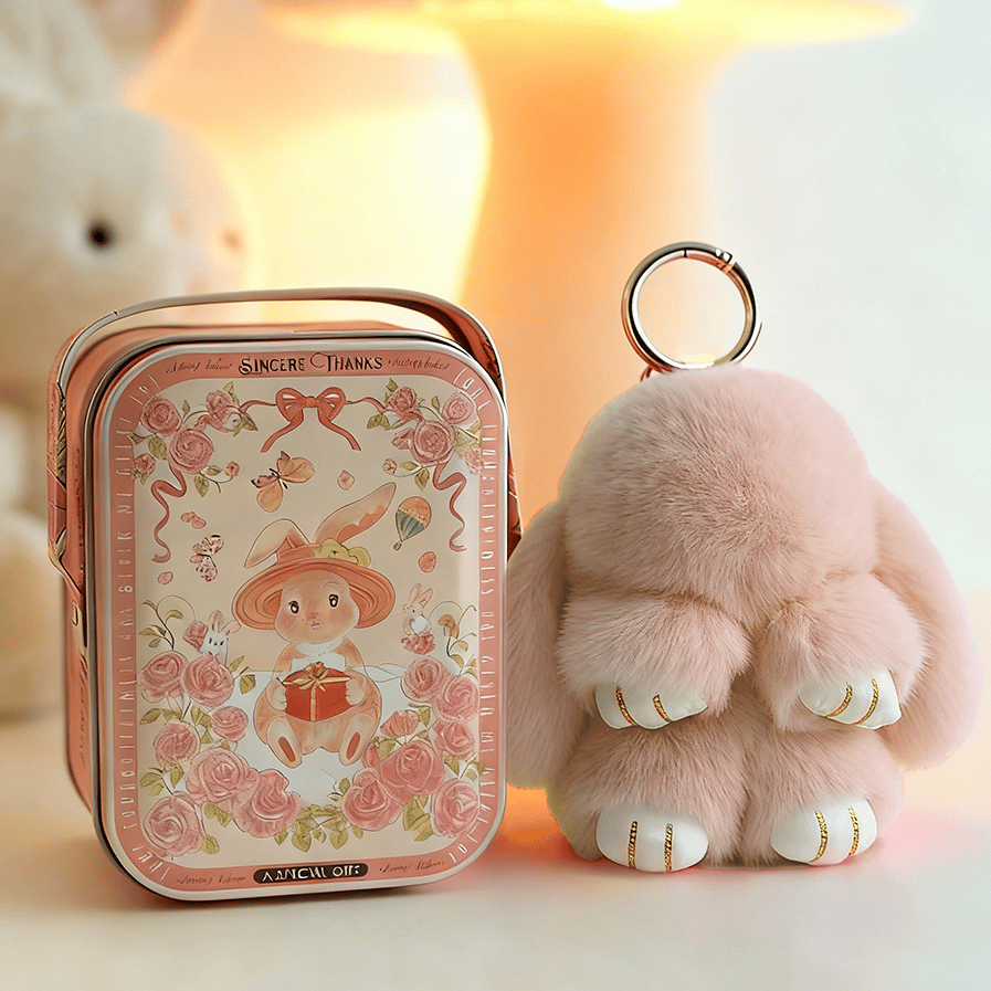🐰BunnyLulu Handmade Bunny Keychain with Designed Tin Box,Cute Gift, Travel Accessory, Birthday Present for Girls & Women