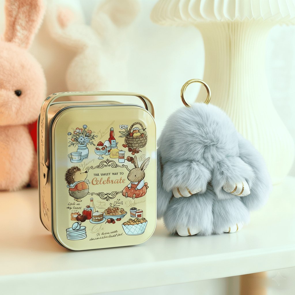 🐰BunnyLulu Handmade Bunny Keychain with Designed Tin Box,Cute Gift, Travel Accessory, Birthday Present for Girls & Women