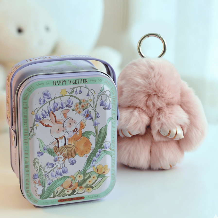 🐰BunnyLulu Handmade Bunny Keychain with Designed Tin Box,Cute Gift, Travel Accessory, Birthday Present for Girls & Women