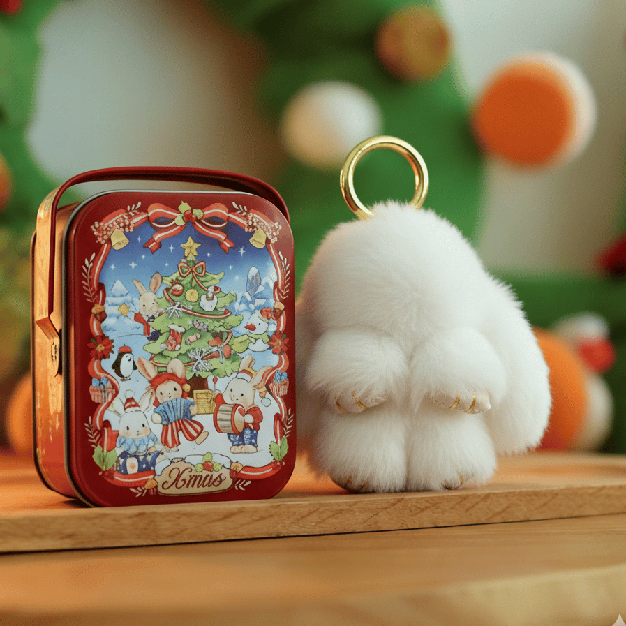 🐰BunnyLulu Handmade Bunny Keychain with Designed Tin Box,Cute Gift, Travel Accessory, Birthday Present for Girls & Women