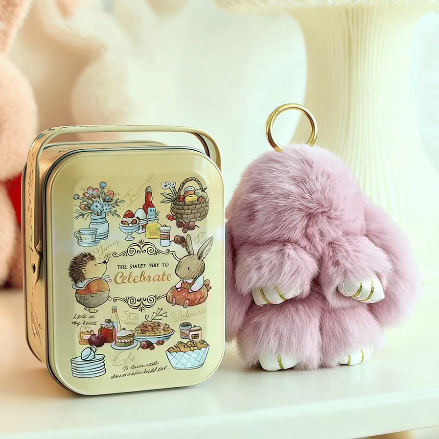 🐰BunnyLulu Handmade Bunny Keychain with Designed Tin Box,Cute Gift, Travel Accessory, Birthday Present for Girls & Women