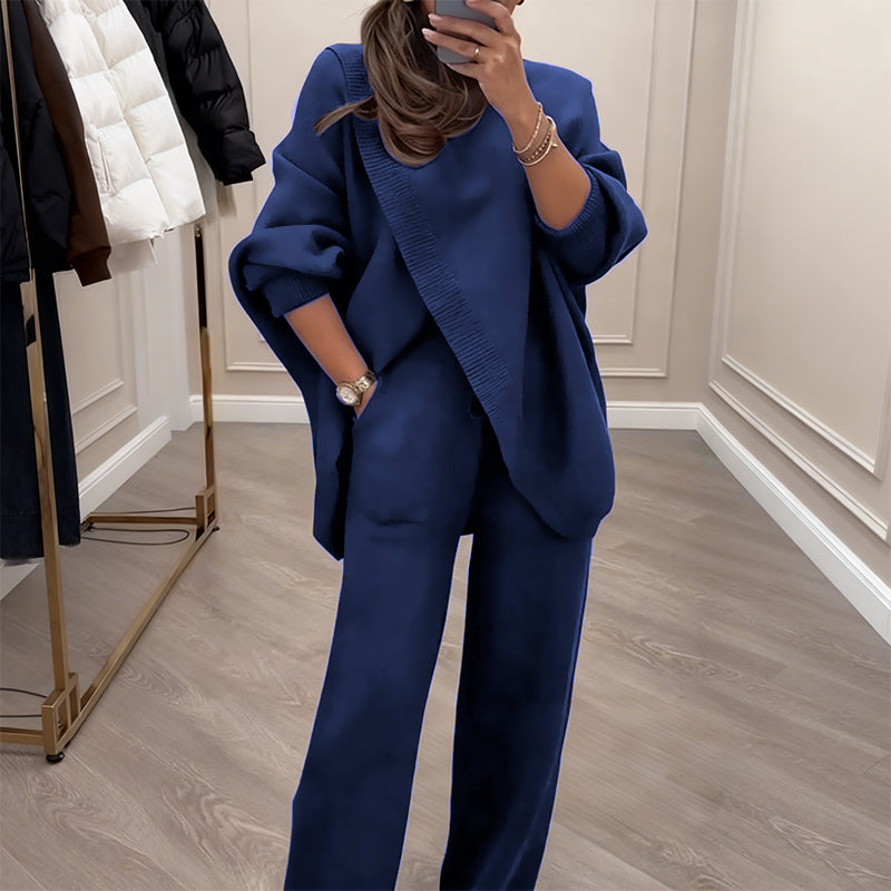 ⏳Time-Limited Special⏰Women's 2-piece set – Asymmetrical sweater + wide-leg pants, relaxed fit and soft fabric, ultra comfortable 👚✨