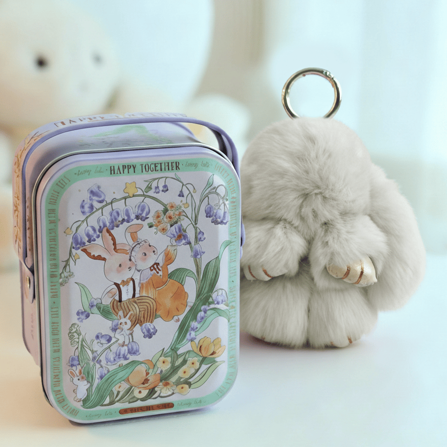 🐰BunnyLulu Handmade Bunny Keychain with Designed Tin Box,Cute Gift, Travel Accessory, Birthday Present for Girls & Women
