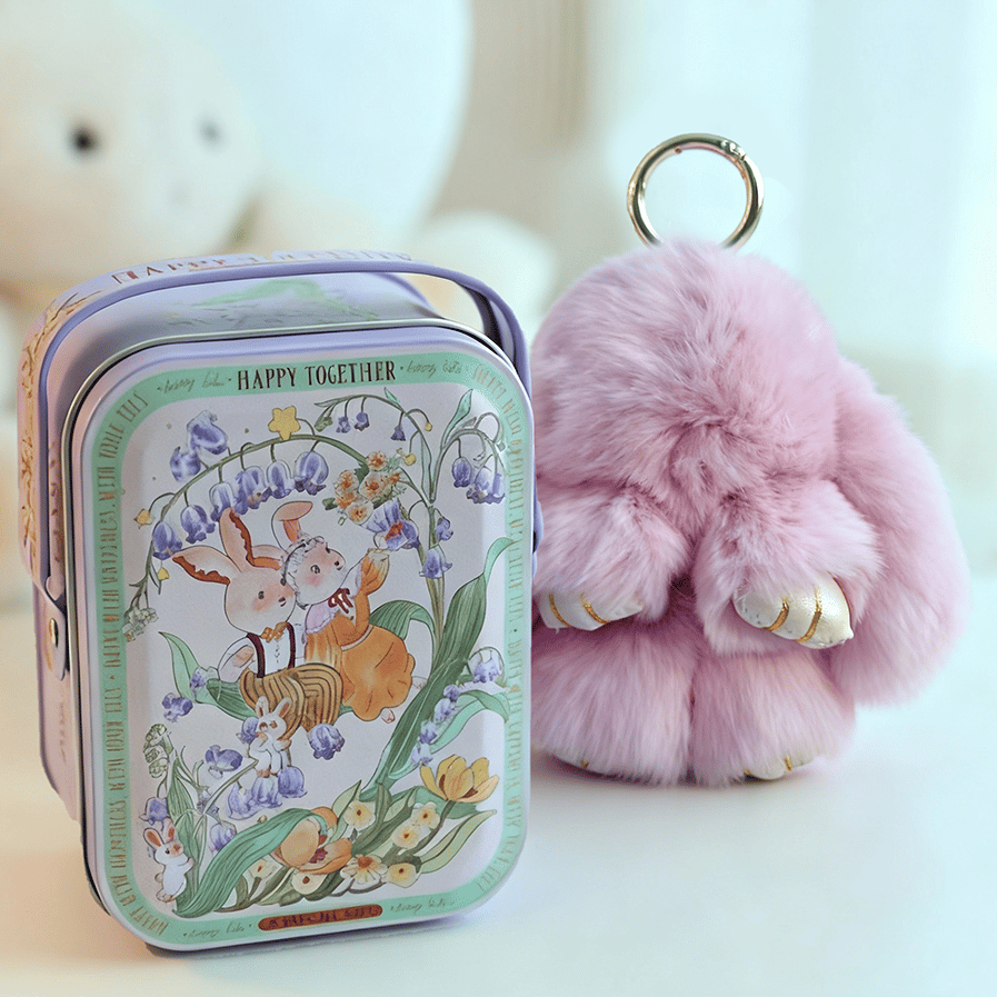 🐰BunnyLulu Handmade Bunny Keychain with Designed Tin Box,Cute Gift, Travel Accessory, Birthday Present for Girls & Women