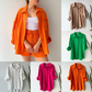 🔥Long Sleeve Solid Color Shirt Shorts Set