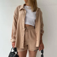 🔥Long Sleeve Solid Color Shirt Shorts Set