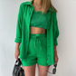 🔥Long Sleeve Solid Color Shirt Shorts Set
