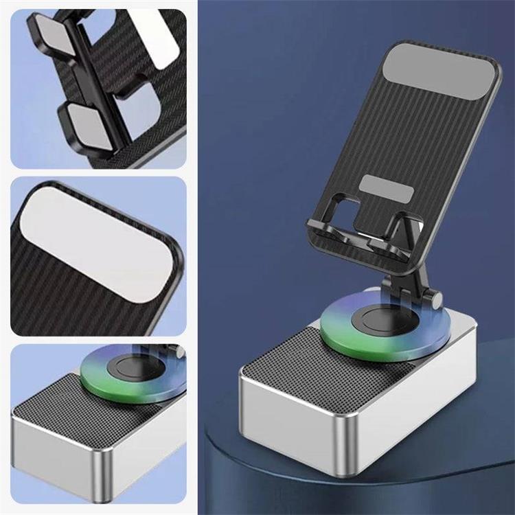 🎵🔋Wireless Audio Bluetooth Speaker 5in1 Phone Holder Emergency Rechargeable with Colorful Ambient Light 360° Foldable for Tablet iPhone Android Best Gift for Women or Men Adjustable Rotatable