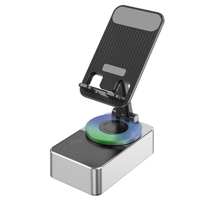 🎵🔋Wireless Audio Bluetooth Speaker 5in1 Phone Holder Emergency Rechargeable with Colorful Ambient Light 360° Foldable for Tablet iPhone Android Best Gift for Women or Men Adjustable Rotatable