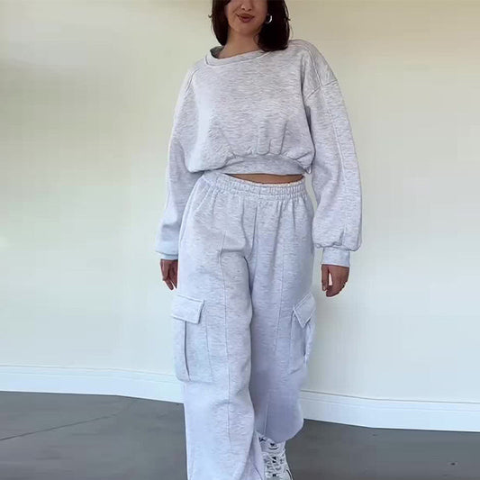 Women’s Round Neck Sweatshirts ＆ Sweatpants 2-Piece Set